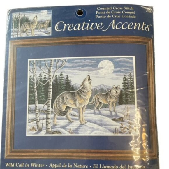 Wild Call in Winter Wolf Y2k Cross Stitch Kit 7938 Creative Accents 14x10 - Picture 1 of 4